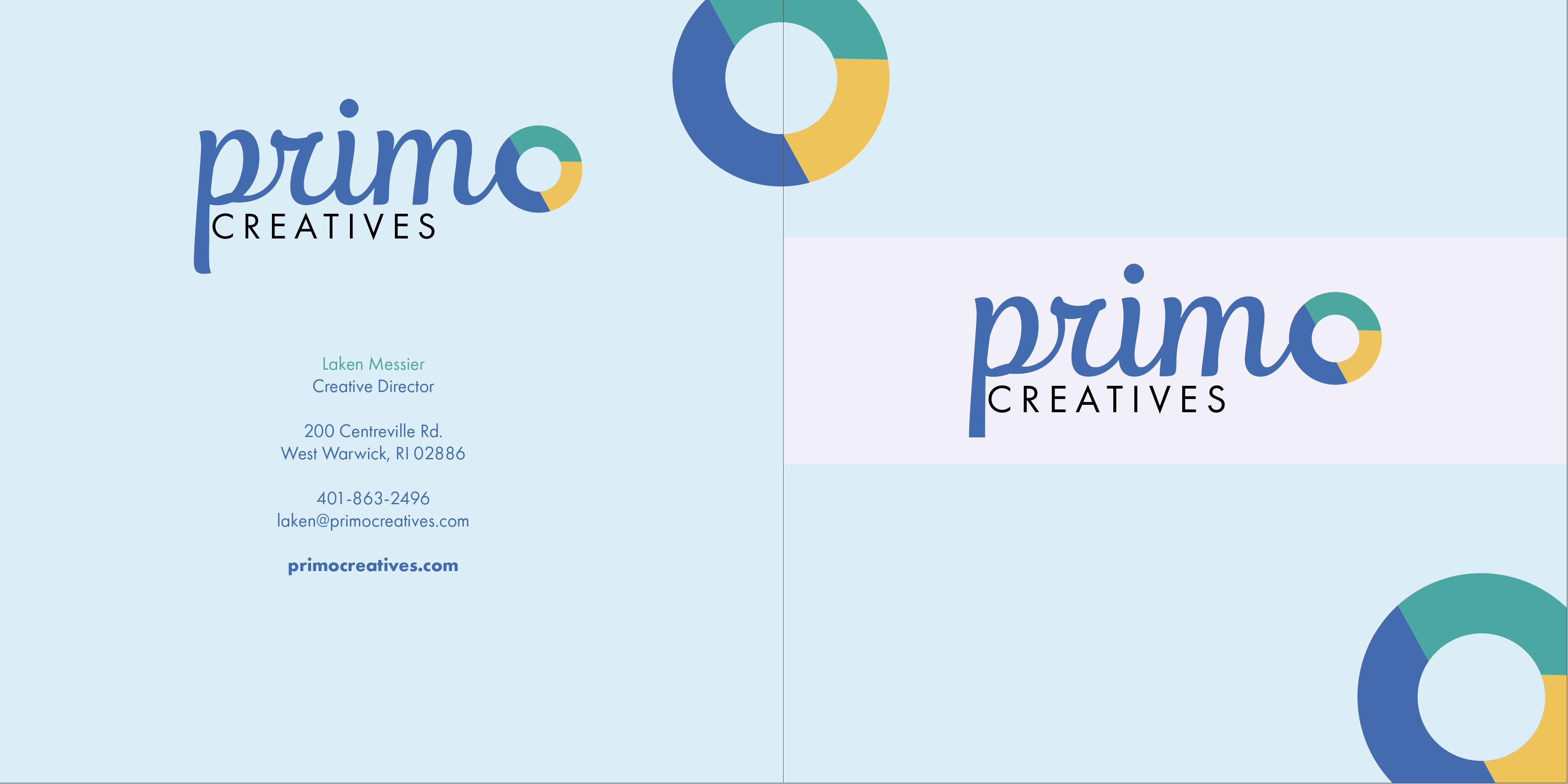 Front and back cover of Primo Creatives branding book project.